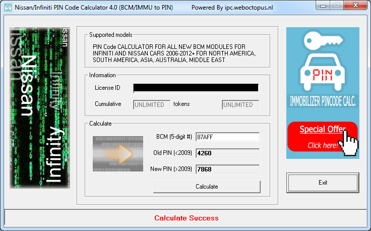 Immobilizer pin code software